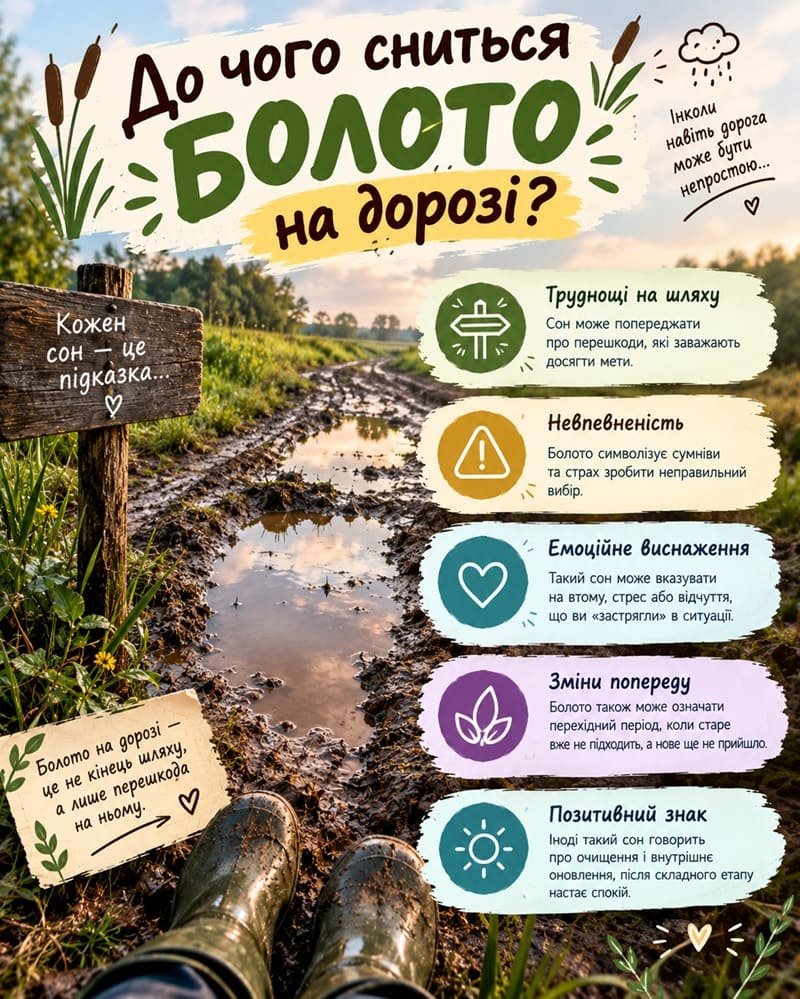 Тлумачення сновидінь: До чого сниться болото на дорозі та його знаки Тлумачення сновидінь: До чого сниться болото на дорозі та його знаки