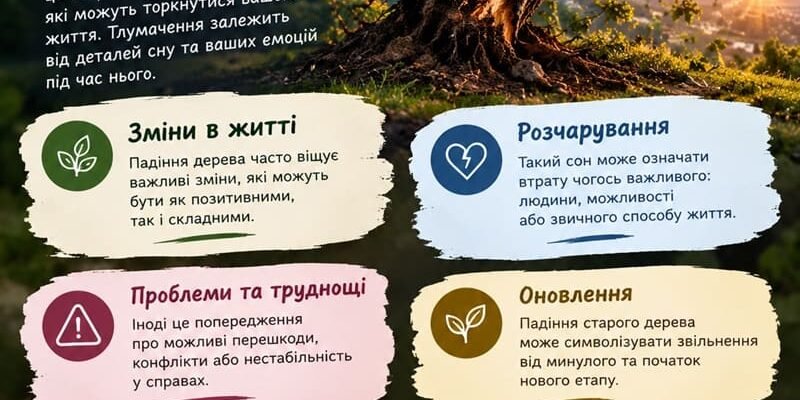 Що означає сон про дерево, яке падає: тлумачення та символіка сновидінь